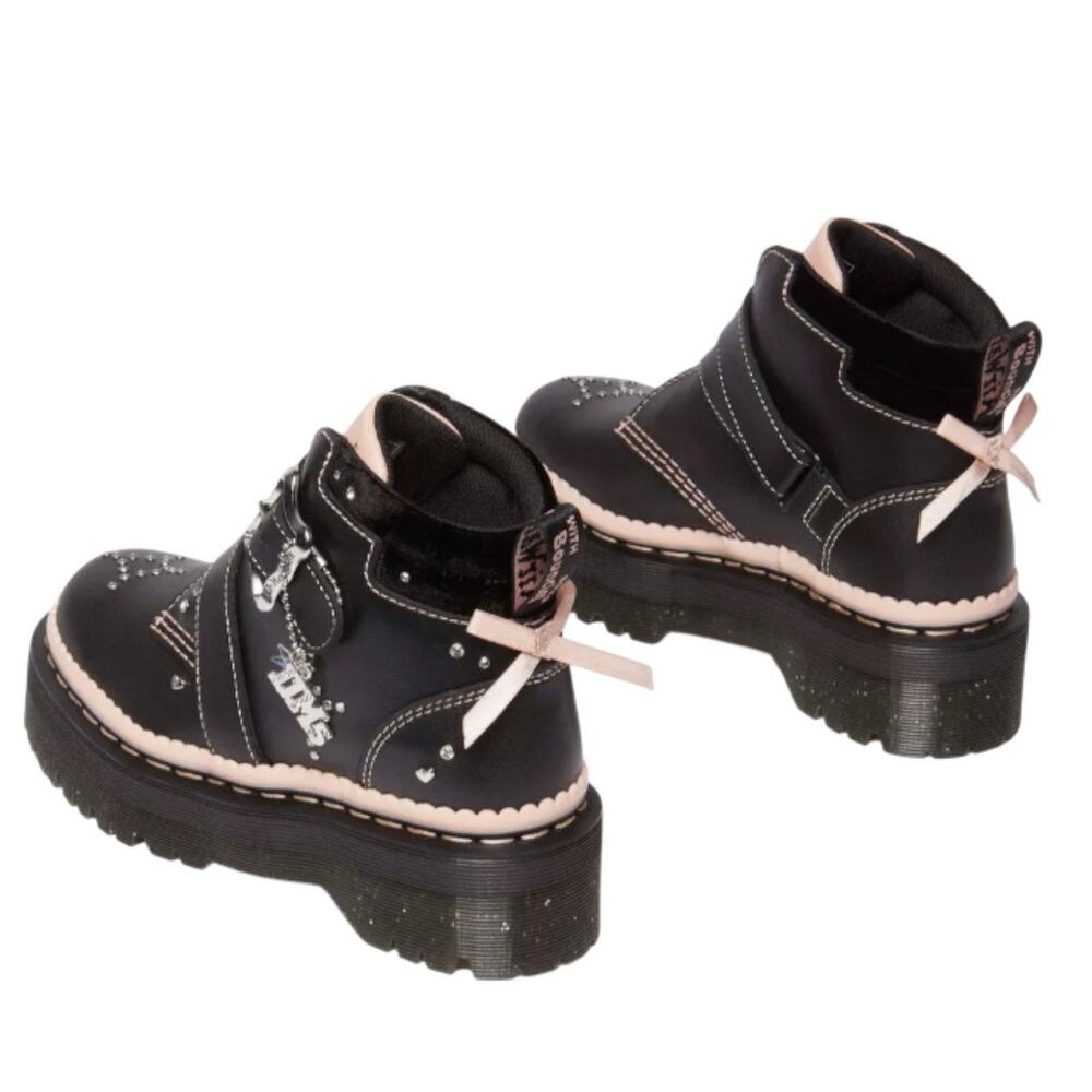 Dr. Martens Docs Black Caitie Leather Powder Pink Platform Boots - Picture 3 of 11